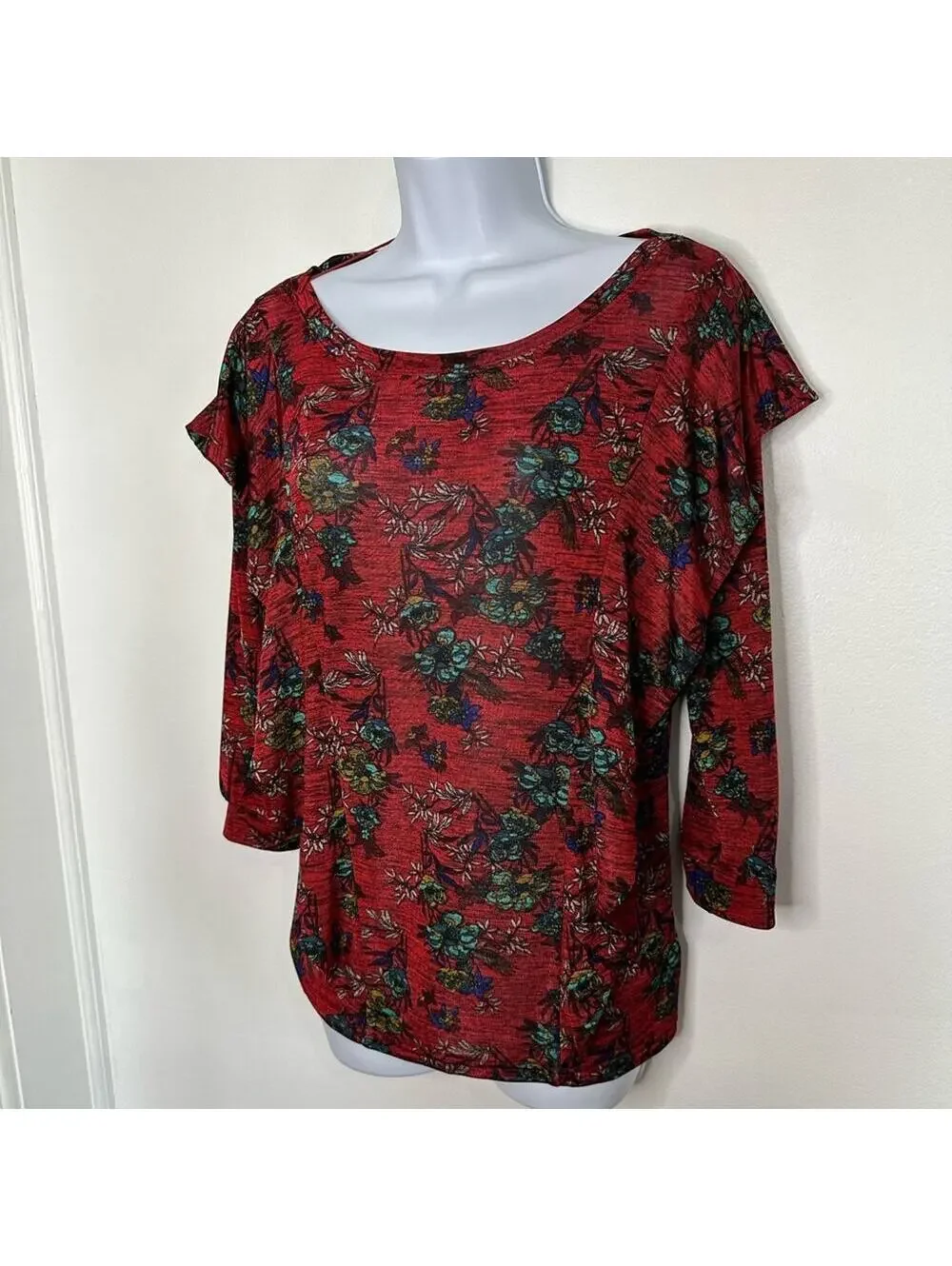 Free People Dock Street Floral Red Ruffle Top Size Small NWOT